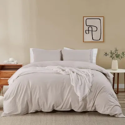 Produktbild von Soifox Bettwäsche 200x220 Beige - Mikrofaser Bettbezug Set 2tlg. 80x80 cm Kissenbezug