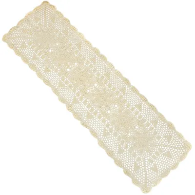 Immagine prodotto di Runner da tavolo all'uncinetto, cotone, color beige, 38 x 91 cm