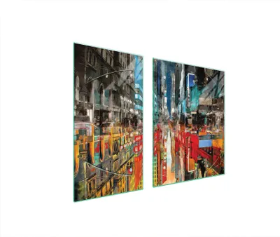 Image de Plaques de recouvrement pour cuisinière 2 pièces 90x52 Vitrocéramiquefeldabdeckung Glas planche à découper Stadt Bunt