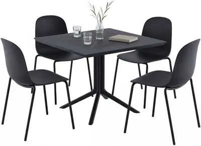 Image de Ensemble de mobilier de jardin Zeron comprenant 4 chaises | Couleur : noir | Dimensions : 186 x 182 x 85 cm