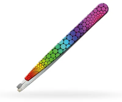 Produktbild von PREMAX Pinzette mit schräger Spitze - Regenbogenmuster - Colors Kollektion 87481 Kohlenstoffstahl C50 - matt vernickelt + verchromt 9 cm - 3 1/2