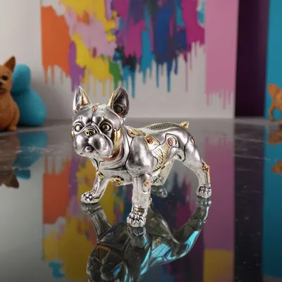 Produktbild von Dekofigur Bulldogge stehend Steampunk Figur 40cm Deko Skulptur Silber Hund Dog