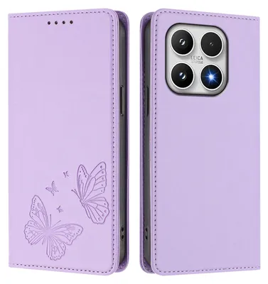 Produktbild von Lederhülle für Xiaomi 17, Schmetterling Prägung Leder Brieftasche Schutzhülle mit Ständer Violett