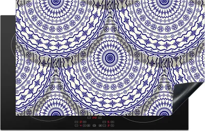 Produktbild von KitchenYeah© Herdabdeckplatte Design - Delfter Blau - Muster , 83x51cm, Küche Deko, Glaskeramikkochfeld Herdabdeckung, Abdeckplatte fùr Kochfeld