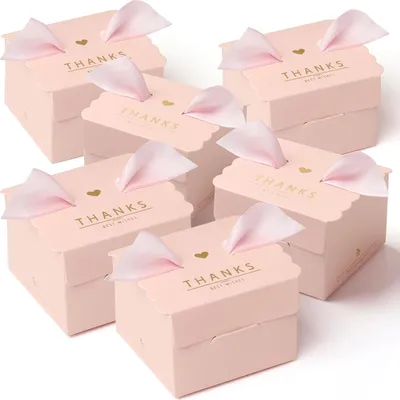 Produktbild von 50er-Packung Gastgeschenk-Sš¹?igkeitenboxen, rosa Geschenkboxen mit Schleifen fš¹r Geburtstagsfeiern, Junggesellinnenabschiede, Hochzeitsdekorationen, Dekorationen fš¹r den Sš¹?igkeitentisch