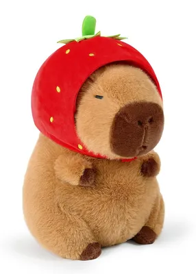 Produktbild von Kawaii Capybara Kuscheltier mit Erdbeeren - Weiches Plüsch-Wasserschwein Kissen 35 cm