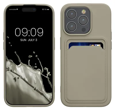 Produktbild von kwmobile Handyhülle für Apple iPhone 15 Pro Hülle mit Kartenfach - TPU Case - Kabelloses Laden - Schutzhülle Cover in Hellgrau matt