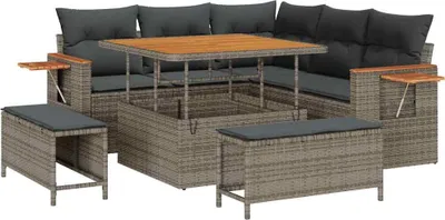 Immagine prodotto di vidaXL Set di divani da giardino con cuscini 9 pezzi Poli rattan grigio