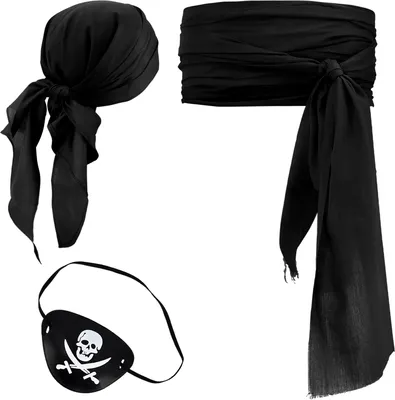 Produktbild von Piraten Kostüm Set | mit Kopftuch, Piratenschärpe & Augenklappe | Freibeuter Verkleidung | Schwarz