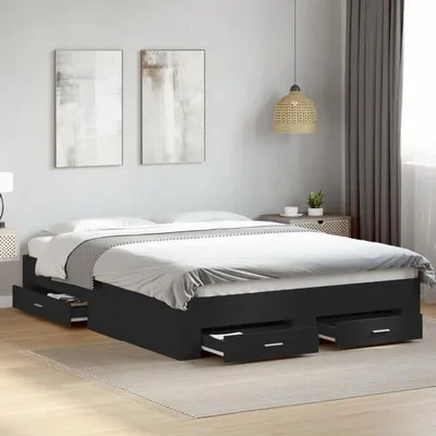 Image de Sommier et cadre de lit - 140x200 cm, taille queen - Noir