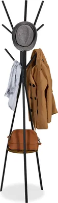 Produktbild von Relaxdays Garderobenständer, 6 Haken, Ablage, HxBxT: 182 x 41 x 38 cm, Kleiderständer Baumform, Garderobe, schwarz/braun
