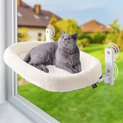 Produktbild von Famanu Katzenbett Fensterhängematte - Faltbare Katzenliege für Fensterbank, 53 x 30 cm, bis 18 kg