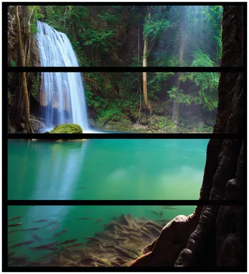 Produktbild von Wallario Möbelfolie / Aufkleber, geeignet für Ikea Malm Kommode mit 4 Schubfächern - Wasserfall im Wald am See  Idylle in Thailand