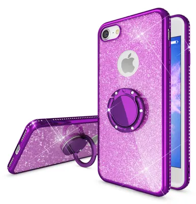 Produktbild von NALIA Ring Hülle kompatibel mit iPhone 8, Glitzer Cover mit 360° Fingerhalter Lila