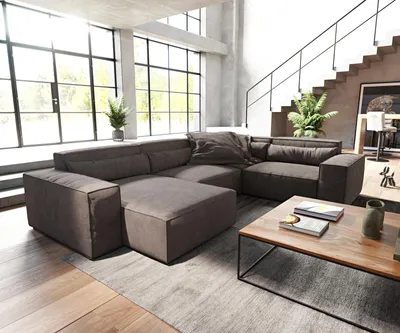 Produktbild von DELIFE Wohnlandschaft Sirpio 300x210 cm Mikrofaser Khakibraun Recamiere variabel