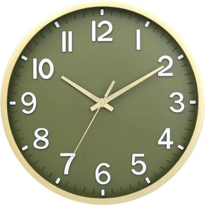 Image de Horloge murale silencieuse à piles, horloge moderne pour le salon, la chambre, la cuisine, le bureau, décoration murale (vert et or, 20 cm)