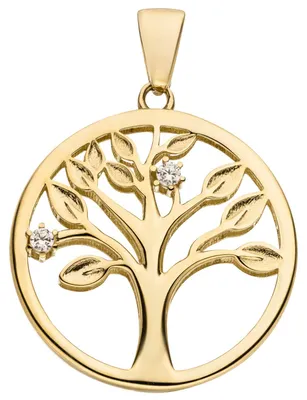 Produktbild von Anhänger Baum Lebensbaum aus 333 Gold Gelbgold mit 2 Zirkonia Ø 19,1mm