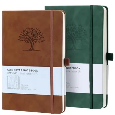 Produktbild von PromoHome® A5 Notizbuch-Set aus 2 - Retro Baumrelief, Kunstleder, liniert