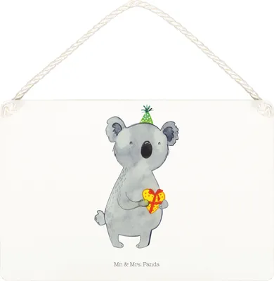 Produktbild von Mr. & Mrs. Panda Holzschild Koala Geschenk DIN A5 - Weiß - Party, kleine aufmerksamkeit, holzbild, hängeschild, Geburtstag, Türschild, Schild