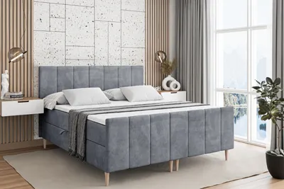 Produktbild von ALTDECOR Boxspringbett mit Holz Füßen, Matratze und Lattenrost, Topper, Fußteil, Polsterbett mit Bettkasten, Bett mit Stauraum H4-Matratze, Doppelbett - MOETI-FD-Z - 160x200 - Grau Casablanca