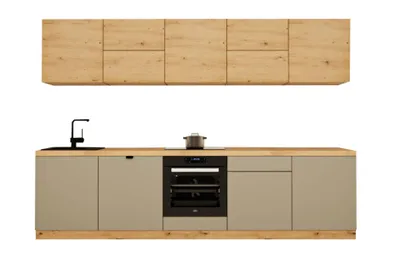 Produktbild von Küchenzeile 300 cm Kompakte Küchenzeile Küchenblock, Langen KL30-M300 Beige/ Artisan Eiche