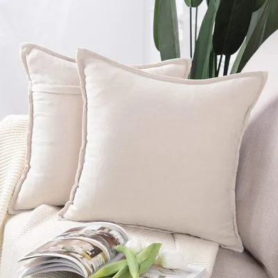 Produktbild von Unyqoos Set aus 2 n, weichen Chenille-Kissenhüllen für Sofa oder Schlafzimmer, crèmeweiß, 45x45 cm