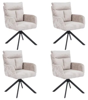 Produktbild von HOME DELUXE Esszimmerstuhl mit Armlehne ALUNA Chenille - 4er Set Beige I Küchenstuhl, Polsterstuhl, Designstuhl, Armlehnstuhl, Armlehne, Lehne, Gepolstert, Edel, Modern, Retro, Hochwertig, Weich, Stilvoll, Pflegeleicht, Wohnzimmer, Drehfunktion
