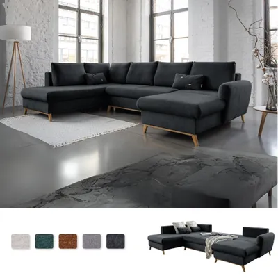 Produktbild von MIUFORM Scandic Lagom - Ecksofa mit Bettfunktion und Bettkasten U-FORM LINKS - 312x202 cm - Dunkelgrau - Sofa Schlafsofa Couch