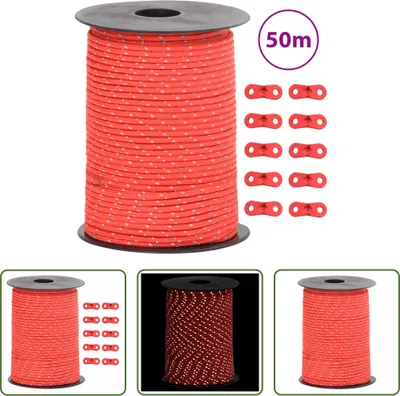 Imagen del producto de Cuerda reflectante para tienda de campaña, con tensores, de 50 metros y 3 mm de grosor