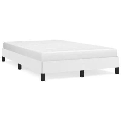 A white bed frame with a mattress on a white background.