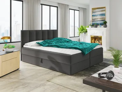 Produktbild von Boxspringbett Star mit Topper, Bonell-Matratze und 2 Bettkästen, Doppelbett, Polsterbett, Bett (Dunkelgrau (Kronos 22), 160 x 200 cm)