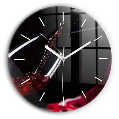 Obrázok produktu pre Wallfluent Hodiny - Okrúhle Sklenené Nástenné Hodiny - Tichý Quartz Strojček - Dekorácia Na Stenu V Spálni - Biele Hodinové Ručičky - 60cm - červené víno