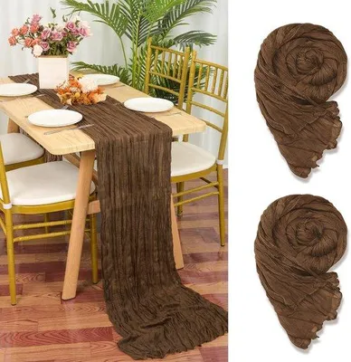 Obrázok produktu pre Sada 2 obrusov v štýle syrových obrúskov, hnedá, 90 x 300 cm, rustikálna drôtená mriežka, obrus v štýle boho, obrus v štýle syrových obrúskov, svadobný obrus na svadobnú hostinu, rozlúčku so slobodou, výzdoba stola