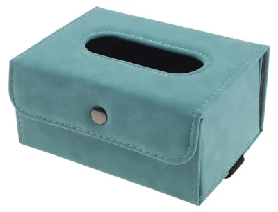 Obrázek produktu pro Držák na kapesníky do auta, modrá barva, umělá kůže, 1 kus, rozměry 17,5 x 13 x 9 cm