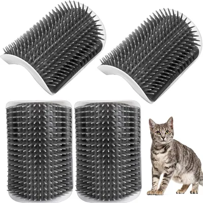 Produktbild von 4 Pcs Katzenbürste Wand Ecke, Self Groomer Katze, Massage Ecke Katze, Katzen Bürste Kamm mit Katzenminze für Langhaar Kurzhaar Katze Massage