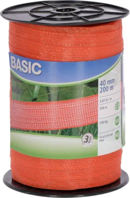 Produktbild von Fencing tape Basic 200 m, 40 mm, orange, 12 x 0,16 Niro