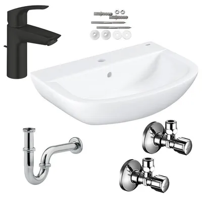 Produktbild von Grohe Waschbecken 60 cm Baukeramik Armatur Eurosmart schwarz Keramik Set Komplettset