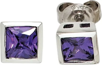 Produktbild von JOBO Ohrstecker quadratisch 925 Sterling Silber 2 Zirkonia lila Ohrringe