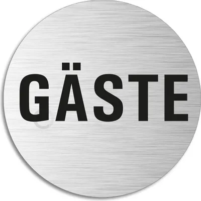 Produktbild von Schild - Gäste | Türschild aus Aluminium | Edelstahloptik selbstklebend  Ø 75 mm