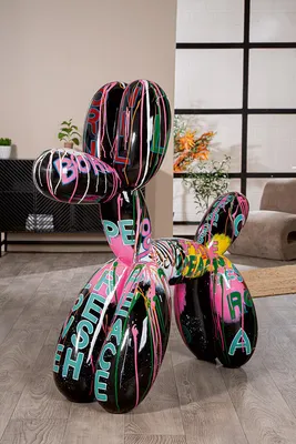 Produktbild von Gilde Figur, Hund,  Pallone , Ballonhund, Kunstharz, mehrfarbig, schwarz, VE 1, L. 50 cm, B. 110 cm, H. 120 cm Höhe: 120.00 cm Breite: 110.00 cm Tiefe: 50.00cm  59606