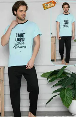Produktbild von Herren Pyjama Schlafanzug Türkis L  Kurz 2-Teiler Set Baumwolle L-45