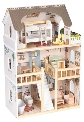 Obrázok produktu pre ECOTOYS EF8208 Drevený domček Laura, 3 poschodia, 5 izieb, 15 kusov nábytku