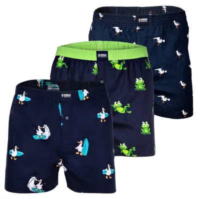 Produktbild von Happy Shorts Herren Webboxershorts, 3er Pack - American Style, Baumwolle, gemustert Möwe/Frog/Surfing Seagull L