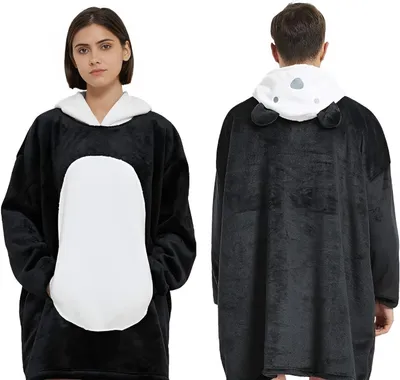 Produktbild von Kapuzenpullover (Doppellagiges Acryl-Design, Decke mit Ärmel, Cosplay Pullover, Flauschiges Pyjama, Panda) Premium-Material, Tiermotiv und Pflegeleich