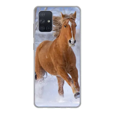 Produktbild von MuchoWow® Handyhülle Schutzhülle Hülle für Samsung Galaxy A51 Pferd - Schnee - Braun Silikon Softcase Handy Hülle - Schutzabdeckung