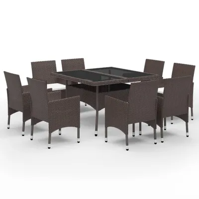 Produktbild von vidaXL 9-tlg. Garten-Essgruppe Poly Rattan und Glas Braun