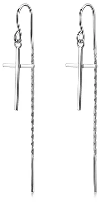 Produktbild von MATERIA Kreuz Ohrringe Durchzieher Silber 925 - Damen Mädchen Ohrhänger Kreuze leicht hängend in Schmuck Box SO-303