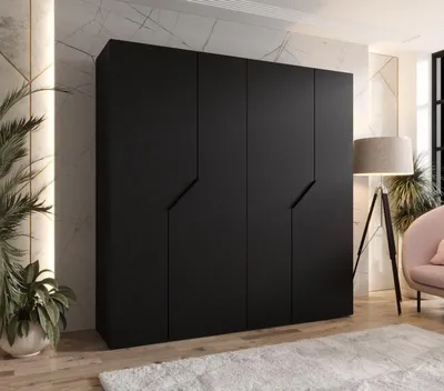 Produktbild von Viertüriger Kleiderschrank 200 cm ELIRA 1 - schwarz / schwarze Griffe