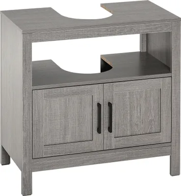 Image de kleankin Meuble sous lavabo meuble sous évier meuble de salle de bain sous lavabo avec 2 portes et étagère - 60 x 30 x 60 cm - gris