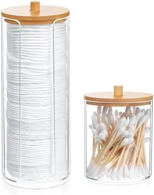 Produktbild von PolkaHome® Bambus-Wattepad-Spender, 2-teilige Aufbewahrungsbox für Badezimmer-Organisation, 25 x 7 x 7 cm